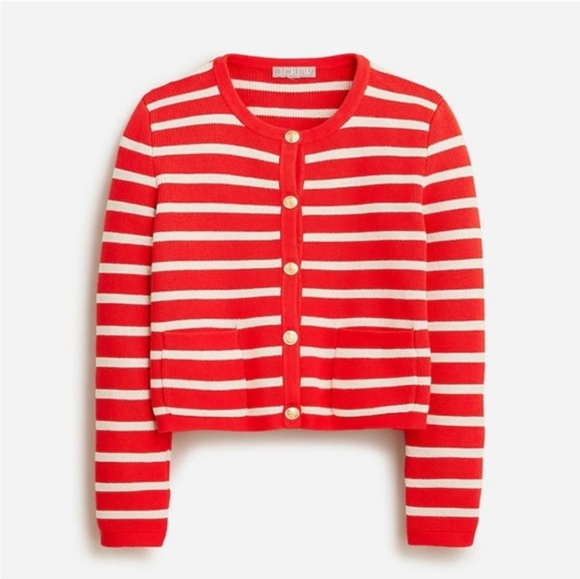 J. Crew Sweaters - J. Crew sweater lady jacket Red and Cream Striped Cardigan Small